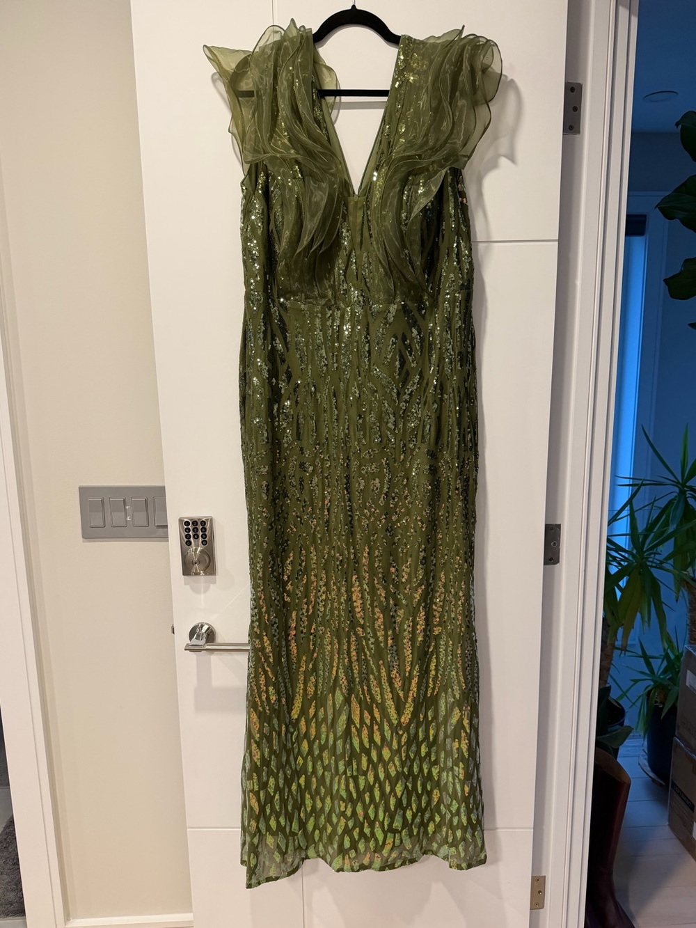 Olive Green Evening Sequin Dress